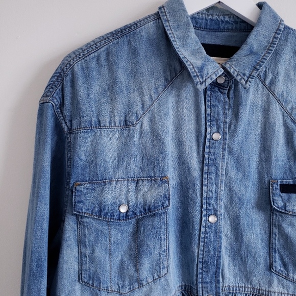 Free People Dylan Babydoll Snap Front Chambray Top - Picture 8 of 14